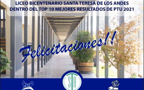 Liceo Bicentenario Santa Teresa de los Andes en el Top 10 de resultados PTU 2021